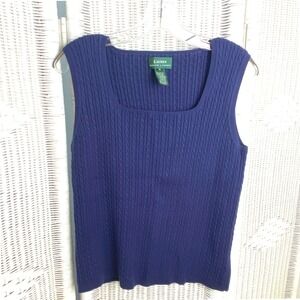 Lauren Ralph Lauren Ribbed Knit Tank Top Blue Cotton Sweater Vest Women's XL